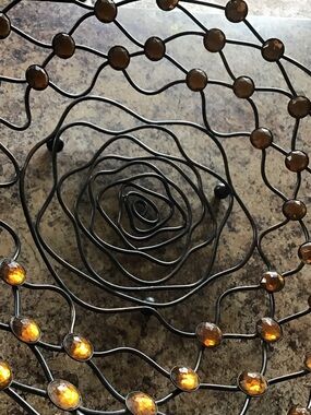 Gorgeous Decorative Black Wire Bowl with Amber Accents